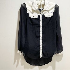 BLACK SWAN Chambray & Sheer Black Chiffon Top